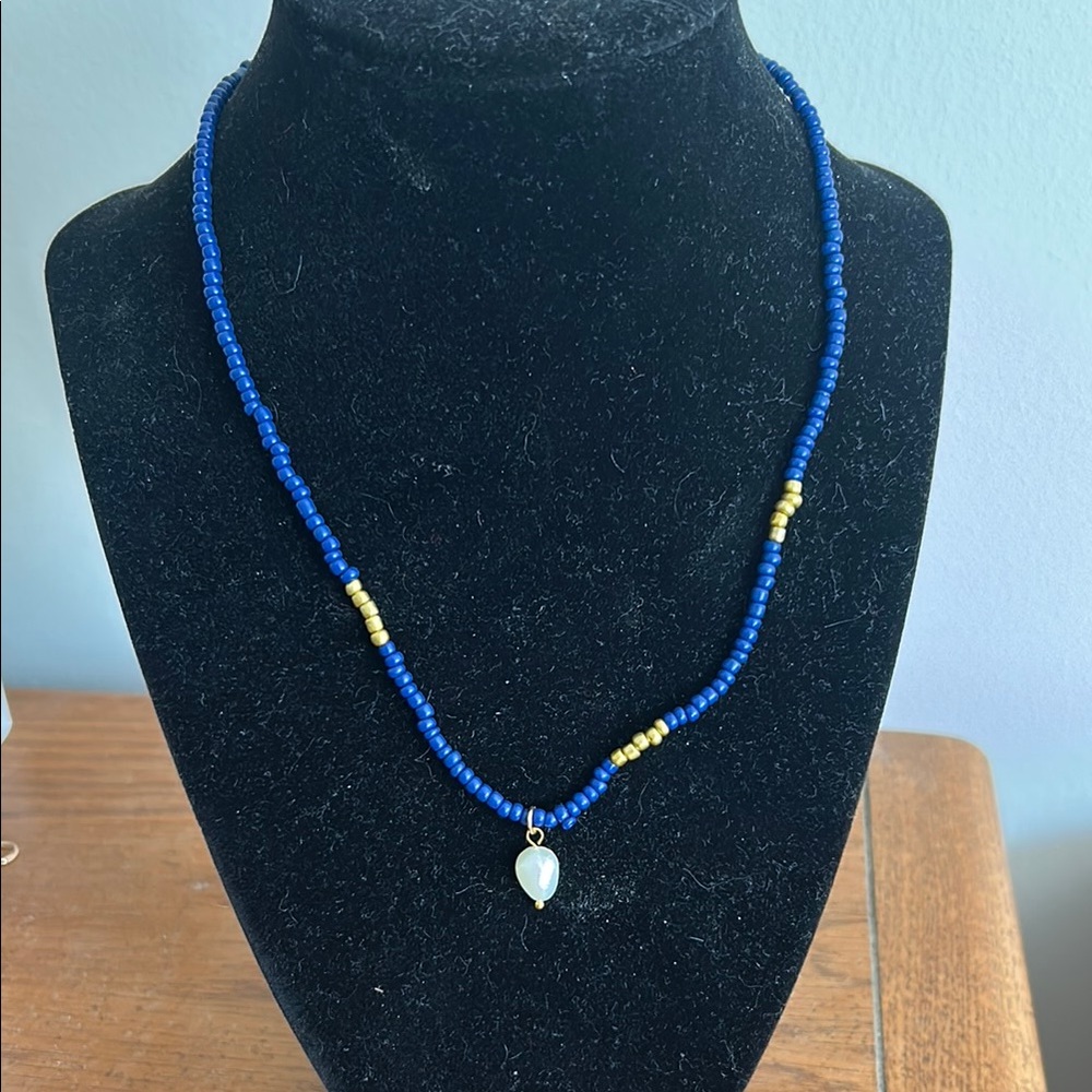 Blue and Gold Beaded Necklace